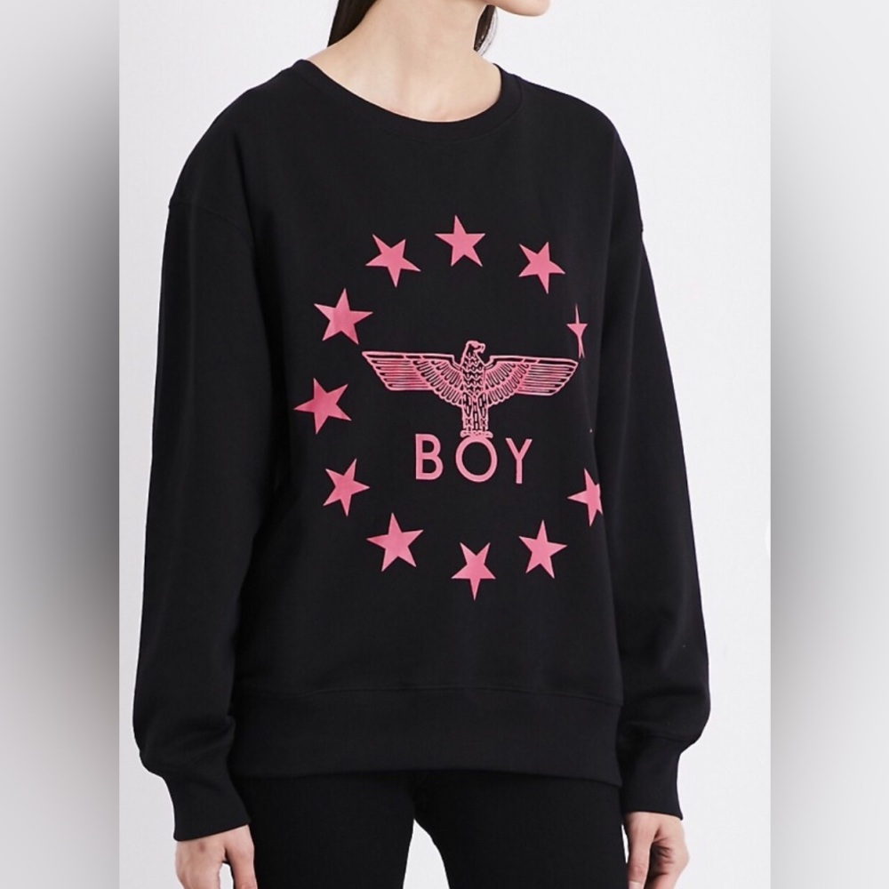 BOY London Black Crewneck Sweatshirt with Pink Eagle Logo | Size XS